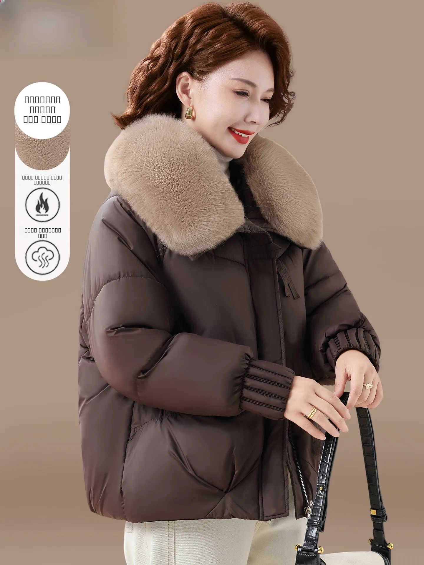 

Теплая модная зимняя куртка для мамы: пуховик с большим меховым воротником, устойчивый к холоду, для женщин среднего возраста и старше.