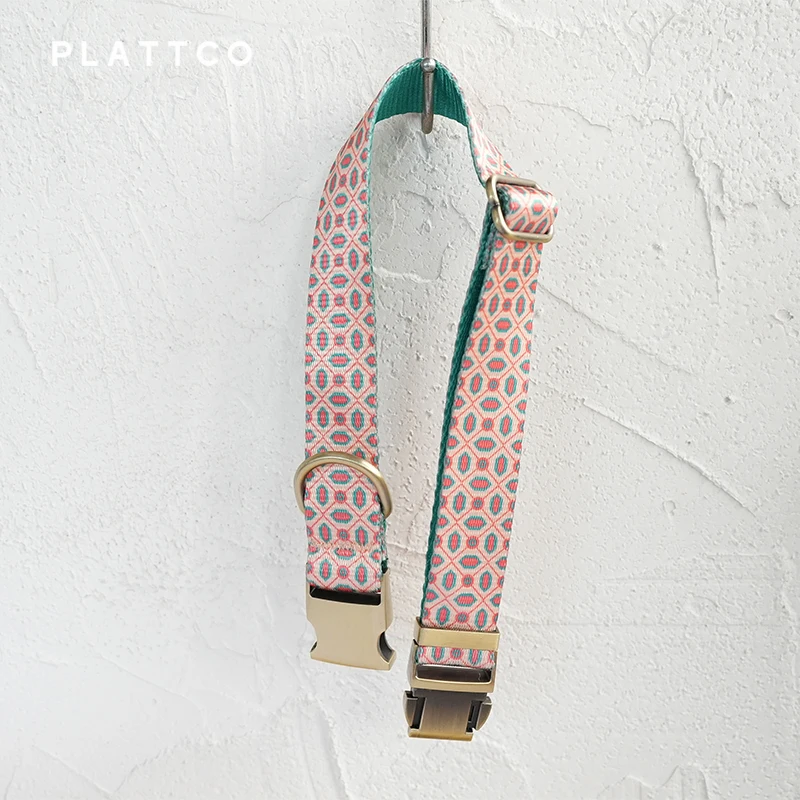 PLATTCO unique design dog collar print Tan Glaze with high-quality bronze buckle size 5 PDC370Br