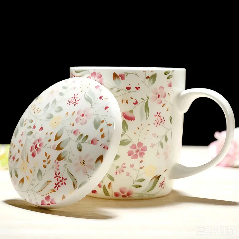 350ML, real bone china coffee cup, floral design, porcelain original breakfast cups, ceramic cups and mugs with lid, cute mug
