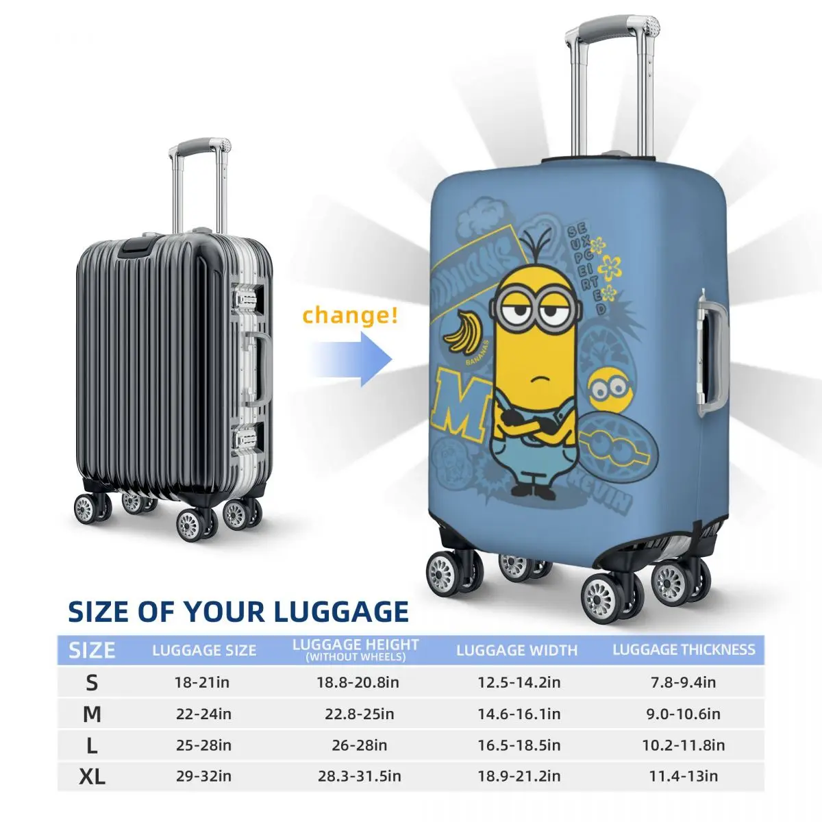 Funda de equipaje personalizada de Minions, Protector lavable para maleta de viaje