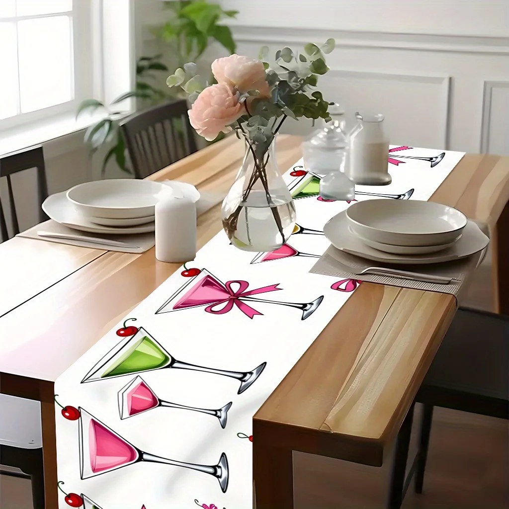 Colorful Cocktail Pattern Table Runner - Durable Rectangular Table Cover for Anniversary, Wedding, Holiday Parties & Dining