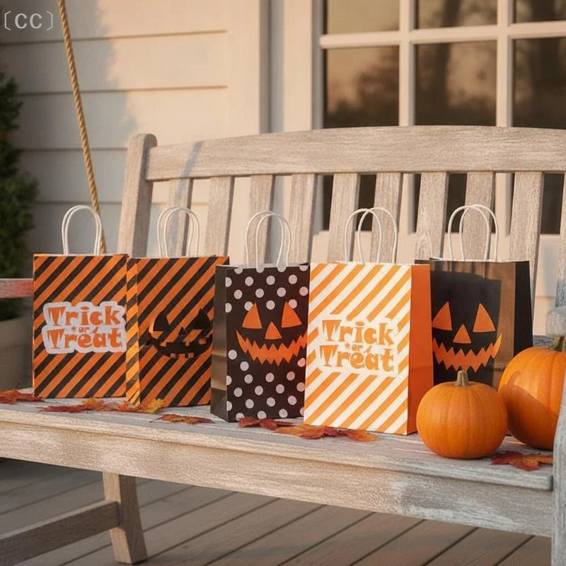 〔CC〕Halloween Pumpkin Tote Bags with Handles Large Capacity Trick Or Treat Candy Sacks for Gift Packaging〔88〕