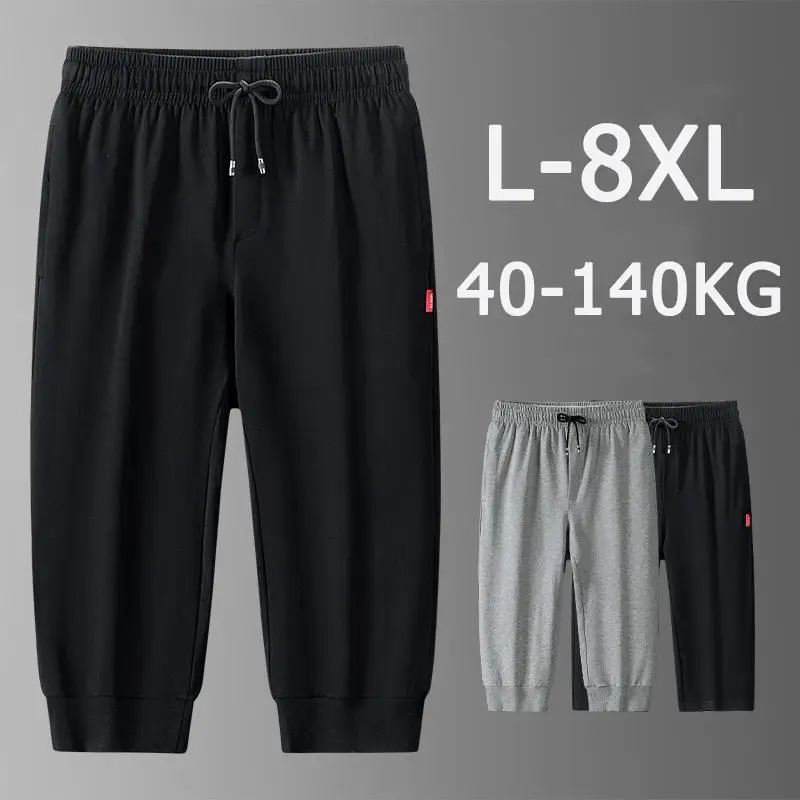 Pantalones cortos de algodón para hombre, Shorts holgados de cintura elástica, informales, deportivos, para correr y gimnasio, talla grande 8XL, 3/4