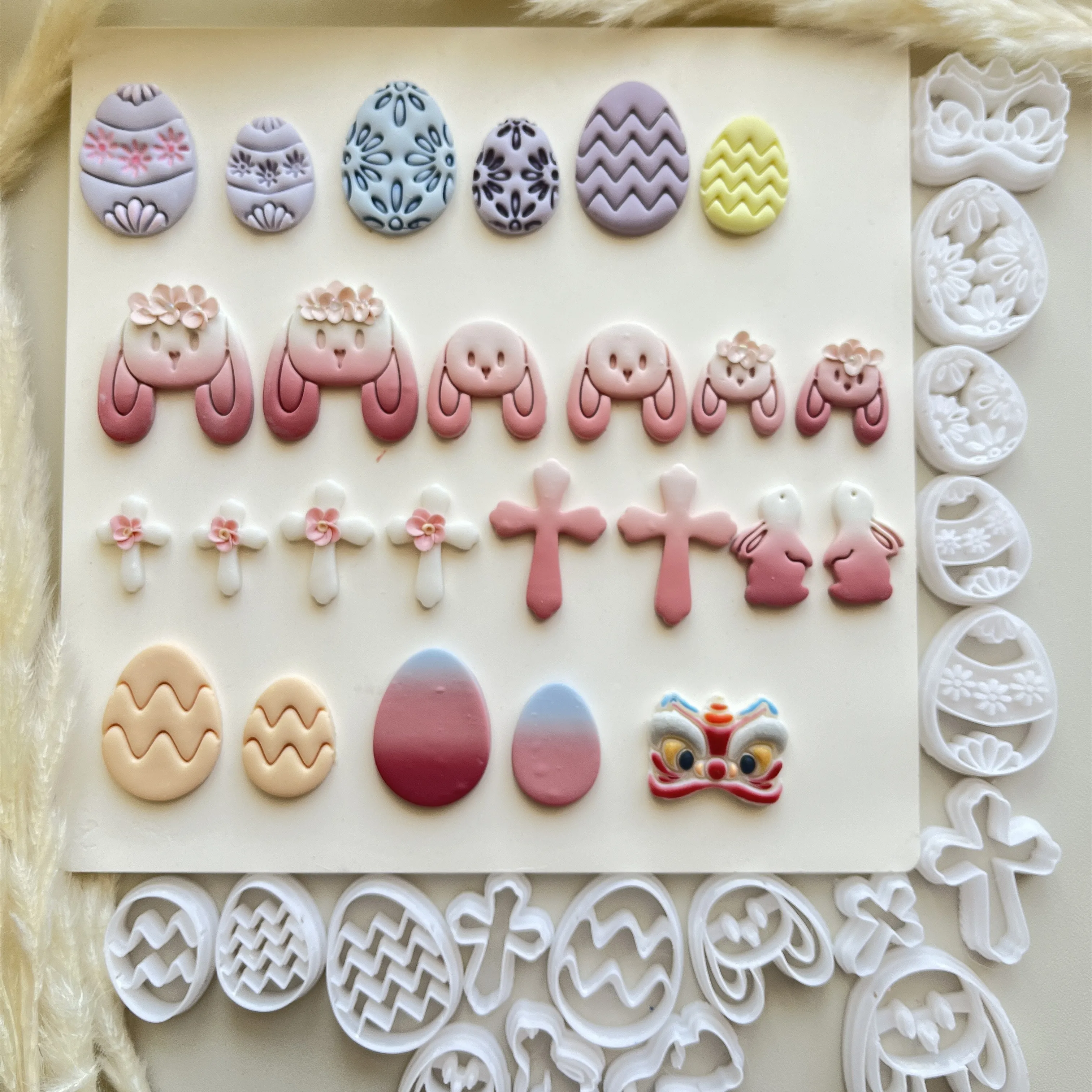 Shapes Small Easter Theme Polymer Clay  Cutter for Making Earrings, Easter Egg Rabbit Shape crucifix Soft pottery jewelry making