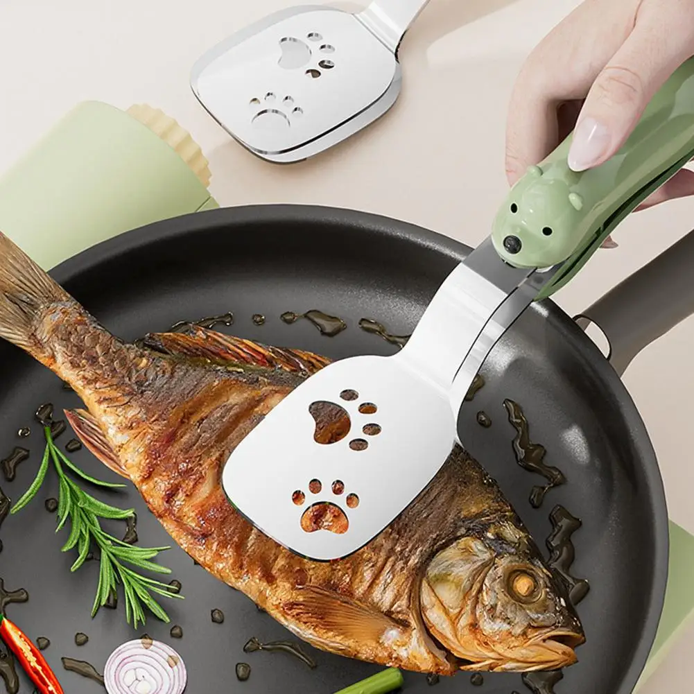 

2-в-1 лопаточка из нержавеющей стали, щипцы, нескользящие флипперы и токарный станок для блинов, рыбы, стейка, кухонные гаджеты для приготовления пищи Спатула