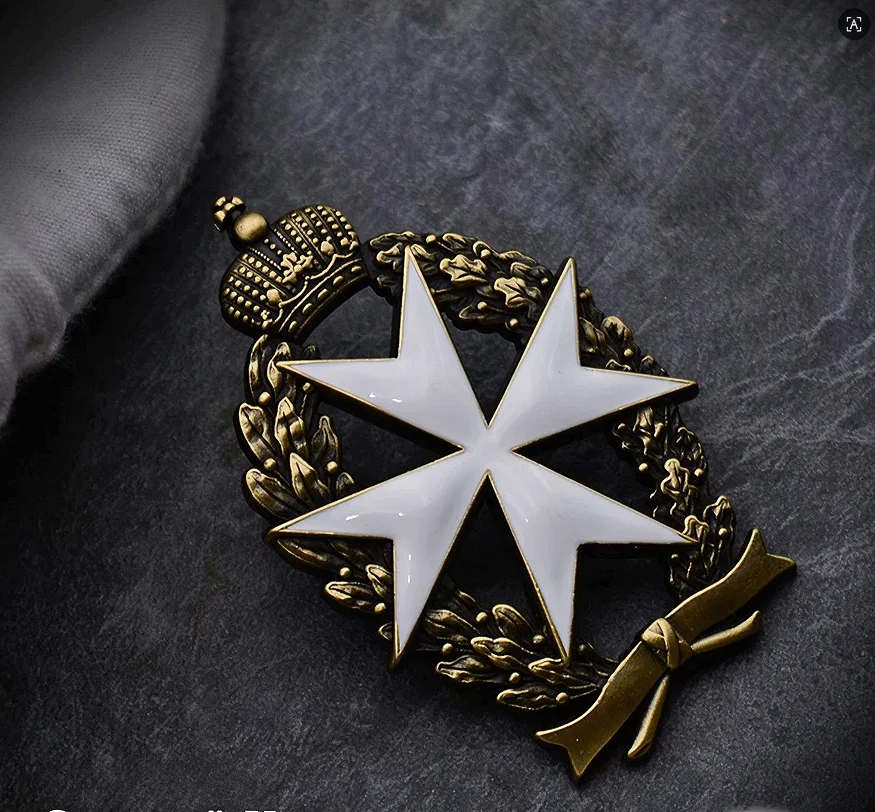 Russian Order of Saint John, Maltese Cross, Crown Wreath Medal Brooch, Replica Badge, Military History Collection