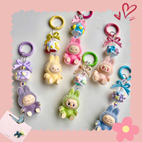 Cartoon Labub series mini flocking exquisite and cute doll gift Diy pendant accessories decorate Kawaii toy gifts