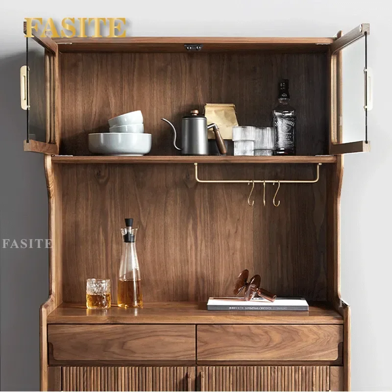 Nordic Solid Wood Side Cabinet Black Walnut Modern Simple Locker Cupboard Integrated Against The Wall Storage Furniture