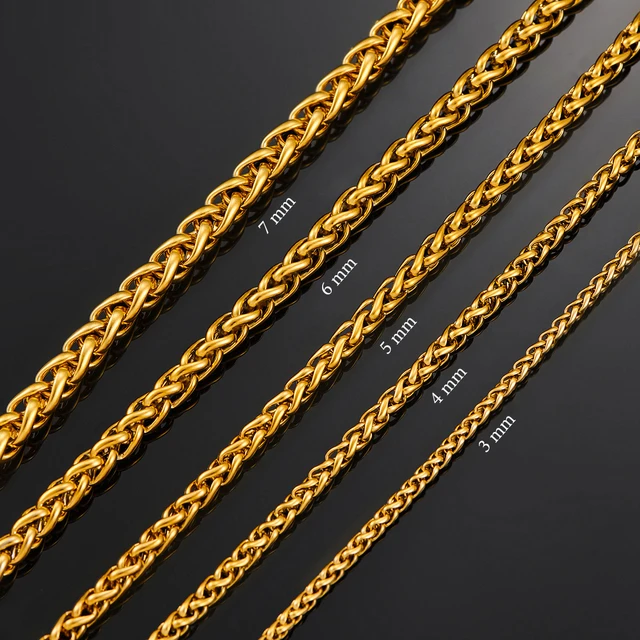 Thickness 3mm 4mm 5mm 6mm 7mm Gold Color Wheat Braided Stainless Steel Necklace Link Classic Curb Chain for Men Women Jewelry AliExpress