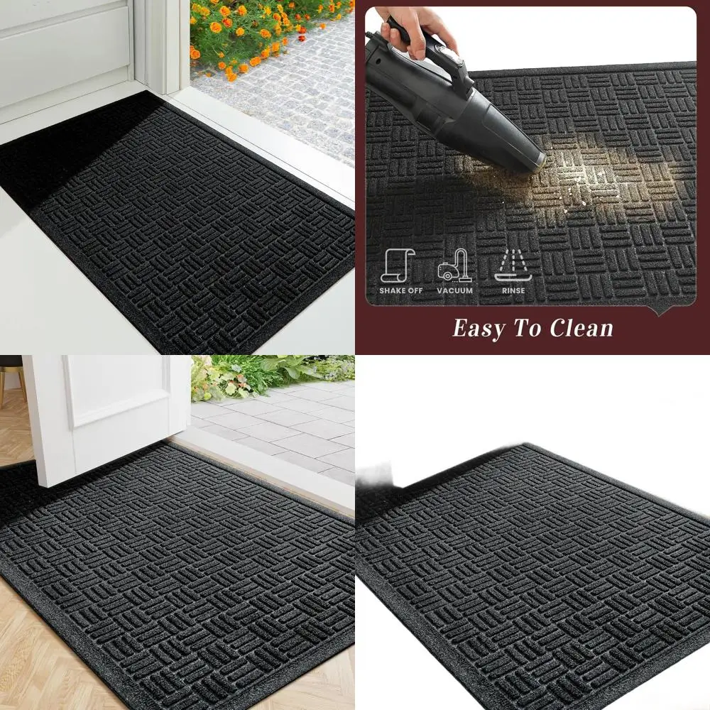 

Всесезонный противоскользящий коврик для дома и улицы, водонепроницаемый, грязезащитный, легко чистится, 47x31.5, черный