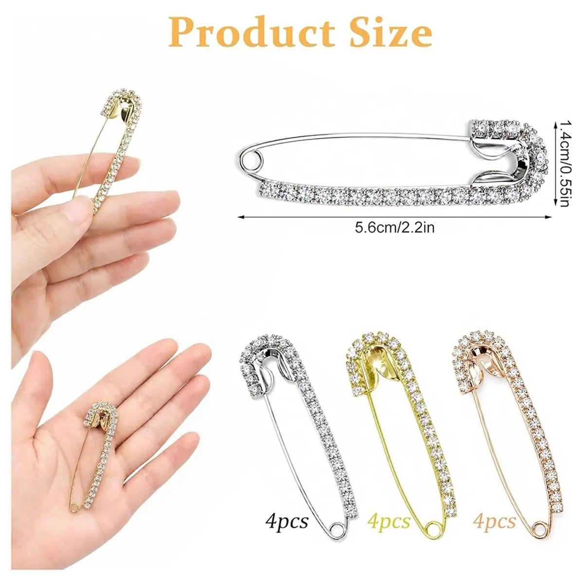 (A02R] Rhinestone Safety Pins for Clothes Women Tighten Jeans Waist,Fix Clothing No Sewing,Decorative Brooch Pins for Hats Bags
