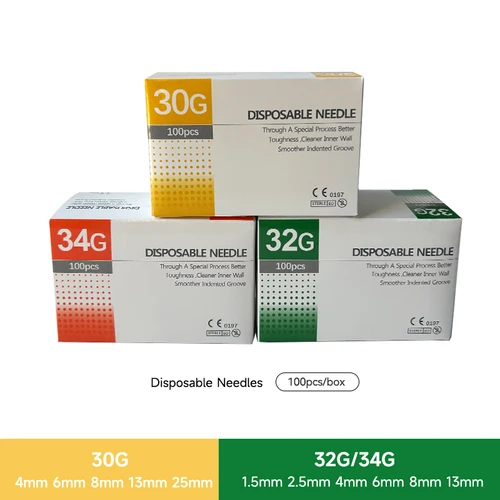 Imagen 2 del producto 100 Uds 30G 8MM 13MM aguja 32G 34G 1,5 MM 2,5 MM 4MM 6MM 8MM 13MM herramienta de mano de aguja pequeña indolora desechable