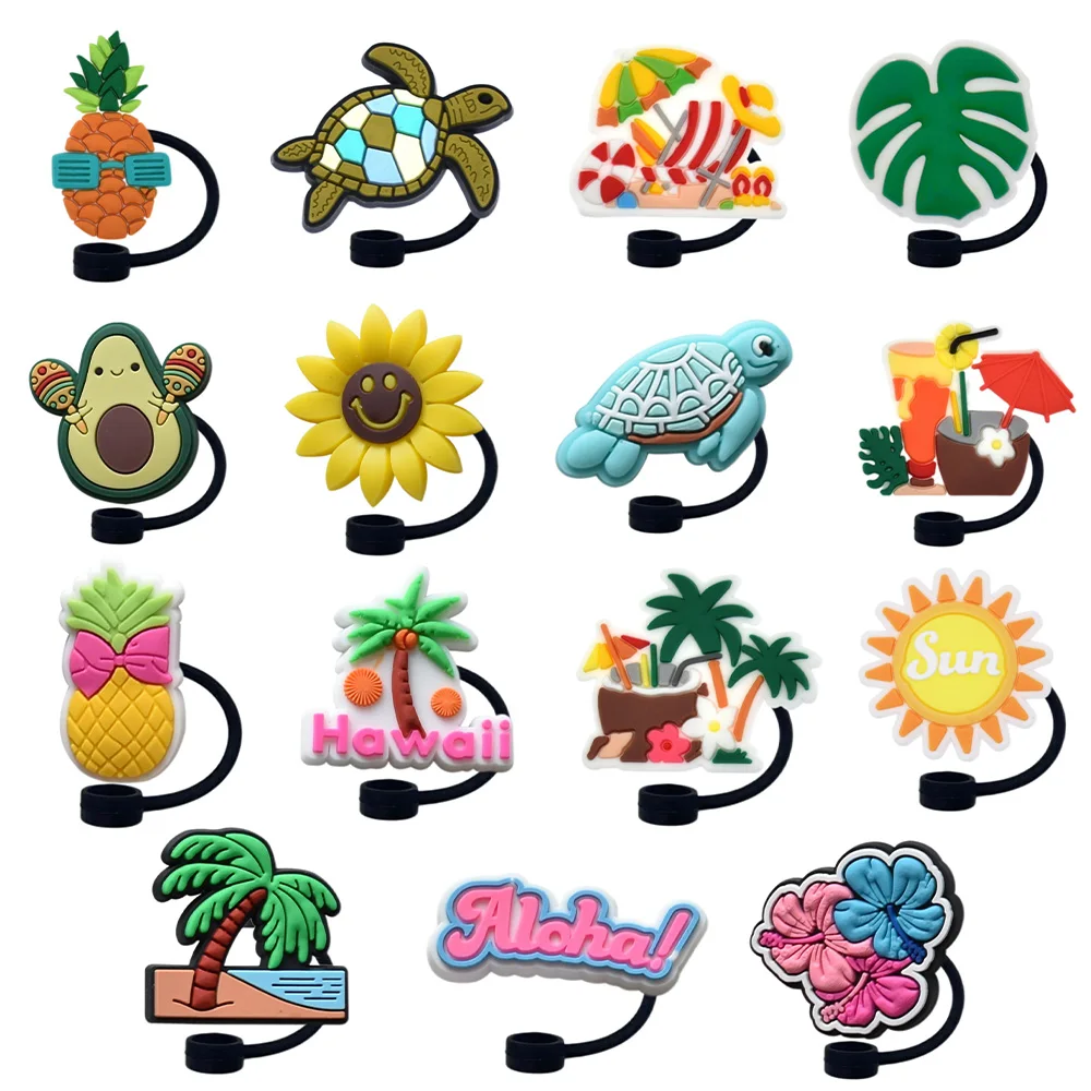 1-15pcs Summer Party Straw Cover Cap 10MM Drink Straw Plug Reusable Splash Proof Fit Cup Accessories Straw Cap Charms Pendant