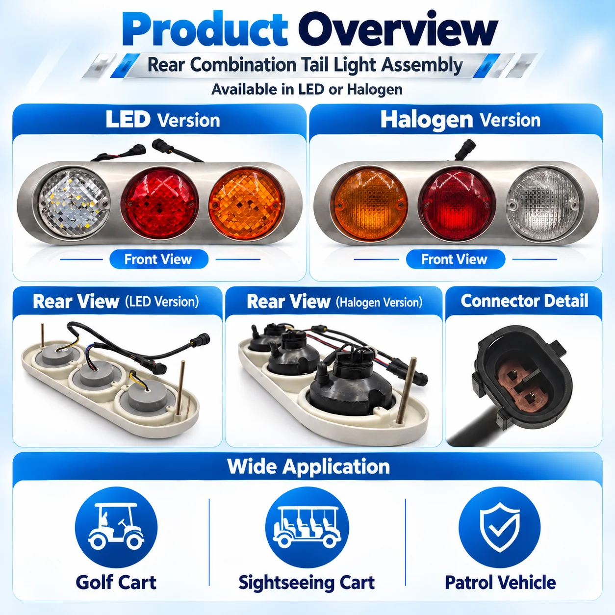 Golf Cart Rear Tail Light Assembly 9.5cm, 4 Wheel Electric Vehicle Turn Signal & Reverse Backup Lamp