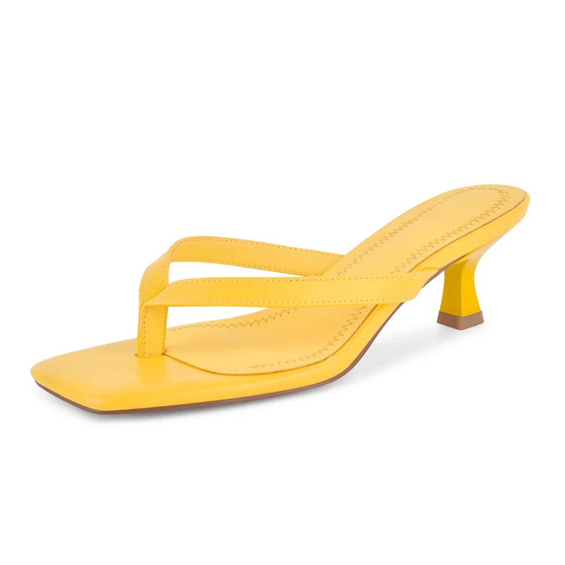 Onlymaker Women Red Square Toe Thong Sandals 5CM Kitten Heel Mules Flip Flops for Party Daily Wear Slip-On Summer Sandals image 5