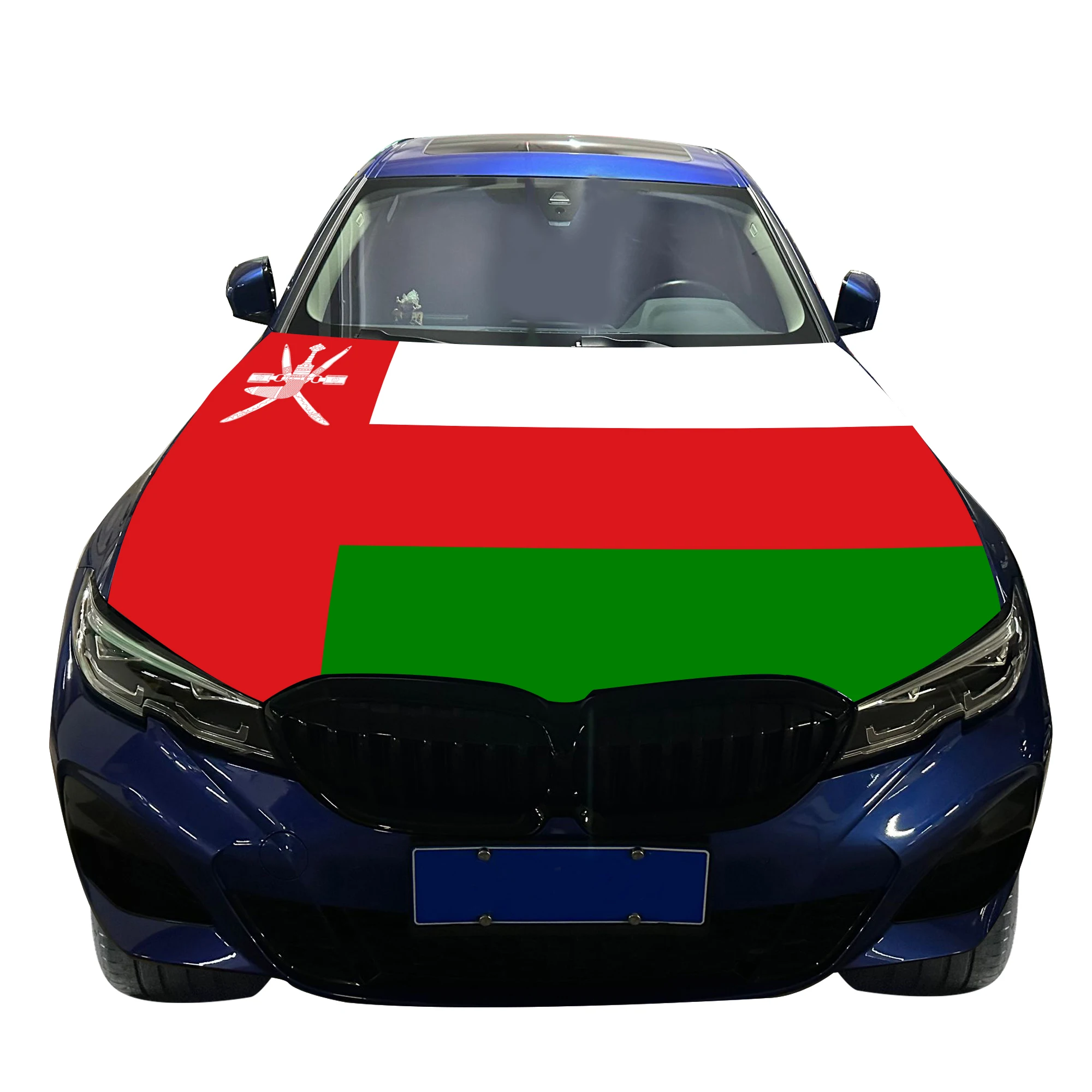 Oman Car Hood Cover Flag  Universal Size Elastic Polyester 120x150cm for Car Decor