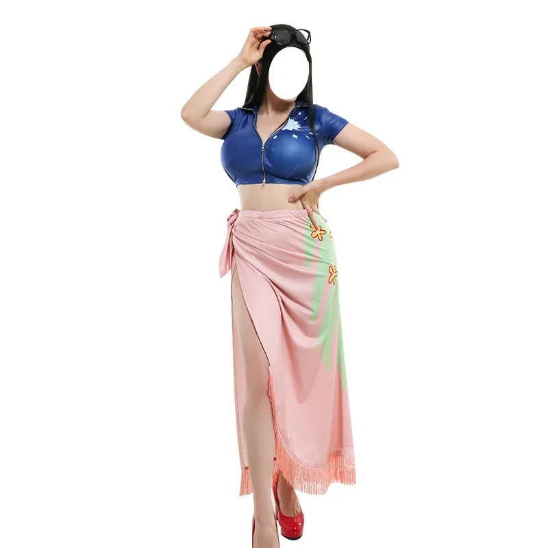 Anime Nico Robin cosplay costume Top and Floral Pattern Wrap Skirt Women Outfit Decorated with Tassel