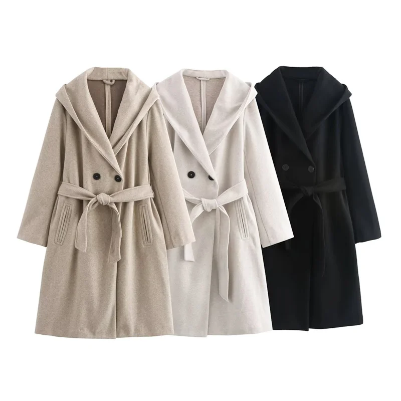 

Winter Women's Hooded Overcoat 2024 New Fashion Loose Long Sleeve Belt Jacket Long Warm Outerwear Elegant Women's Coat