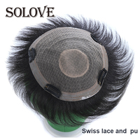 Solove Men's Capillary Prothesis 6Inch Men Hair Toupee Machine Made Wigs Man 100% Indian Human Hair Replacement System