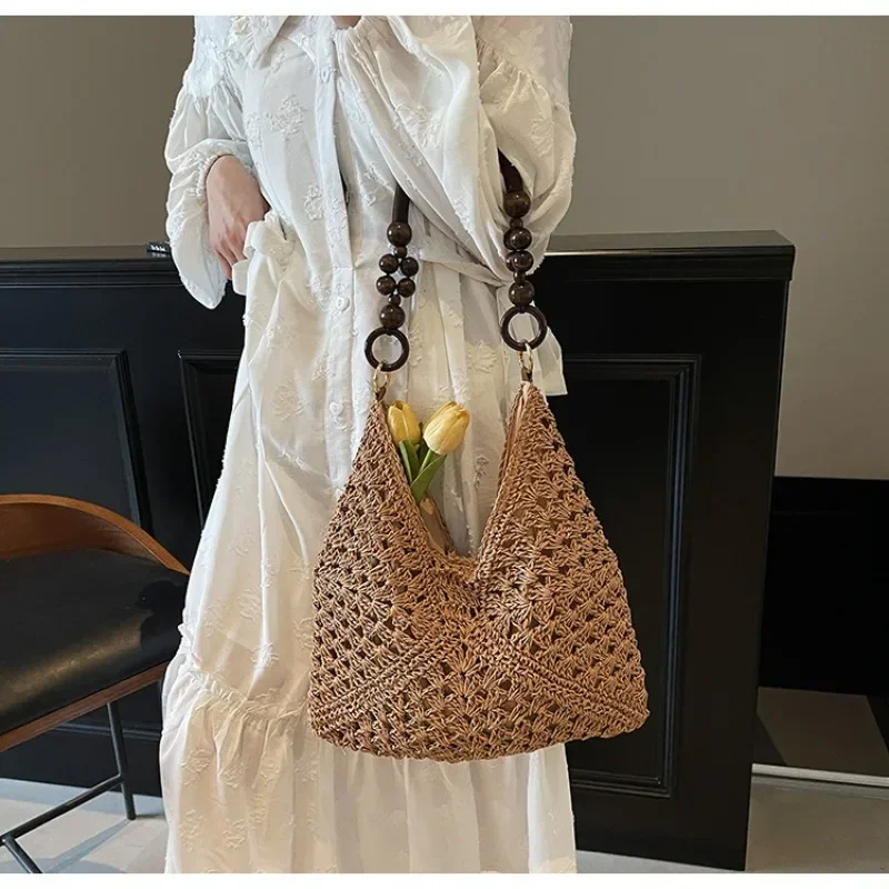 

2025New Women's Trendy Bohemian Woven Tote - Beach Shoulder Bag for Vacation & Summer Travel, Handwoven Straw Design