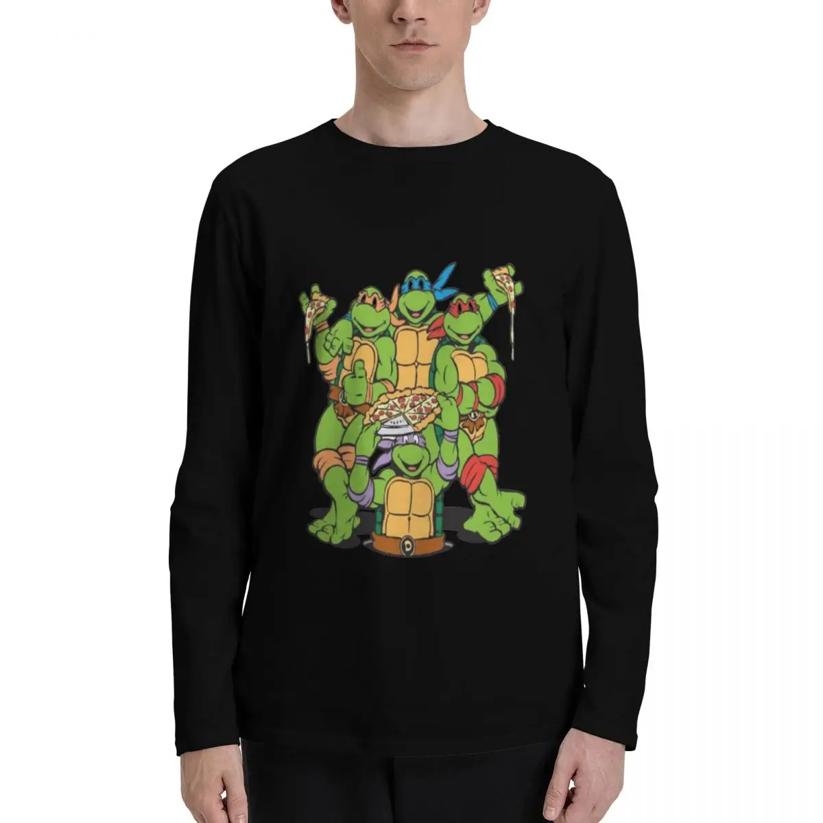 Trendy Men's Long-Sleeve Tee Teenage Mutant Ninja Turtles Slim Fit, Breathable Comfort, Ideal for Casual Wear and Sports.