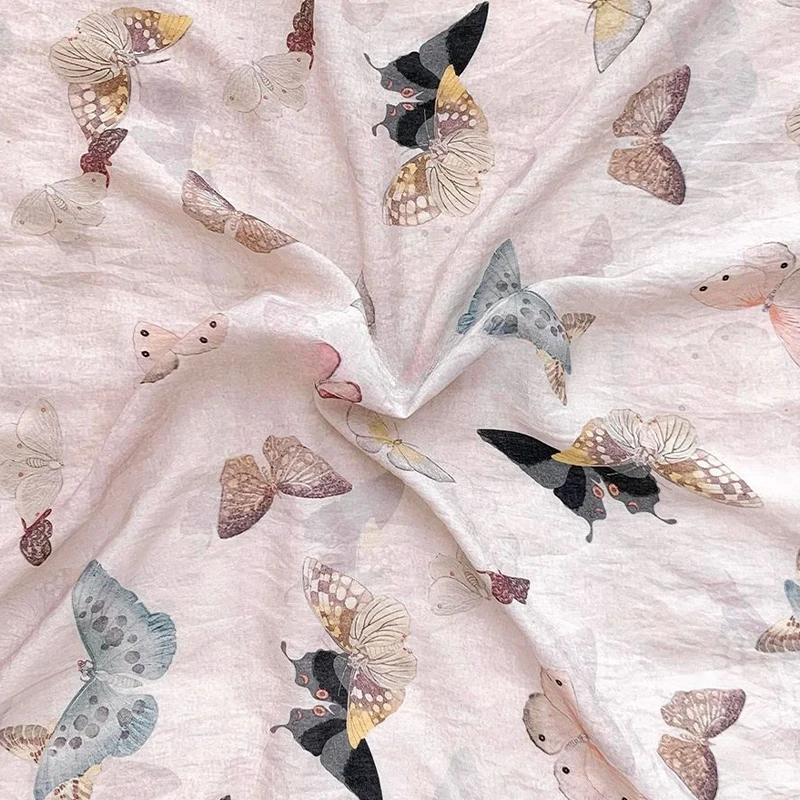 Tencel Linen Printed Fabric Spring and Summer Women's Fabric Hanfu Dress - Image 3