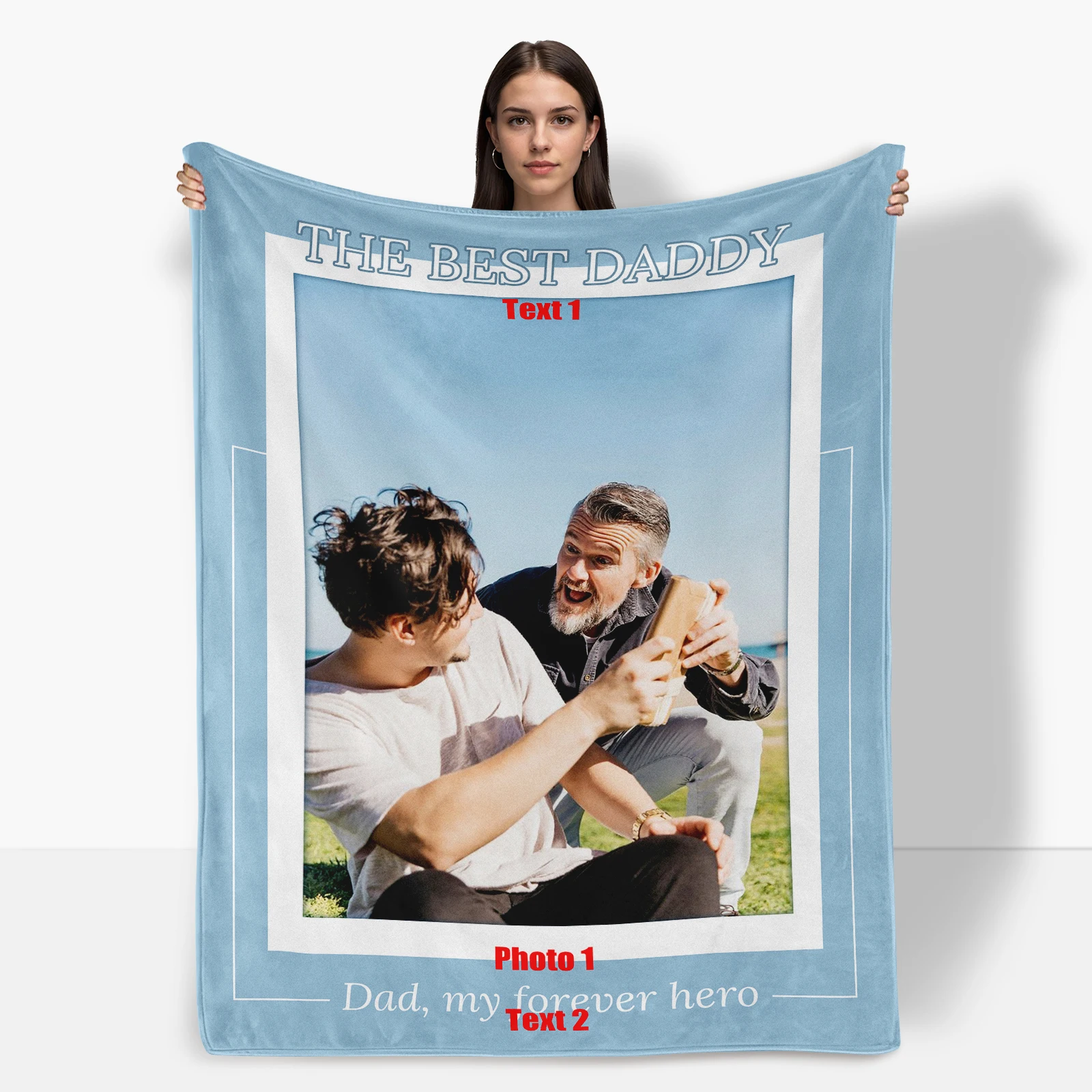 

Custom Photo Text Creative Father’s Day Keepsake Blanket Unique Gift For Dad Throw Blanket Thoughtful Home Decor