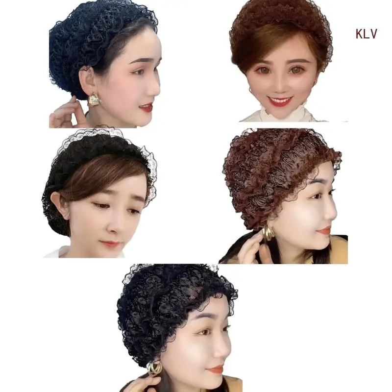 Fashion Bonnet Lace Headwrap Stretch Summer Hat for Curly, Straight Hair Lace Hat Hair Bonnet Elaborate Lace