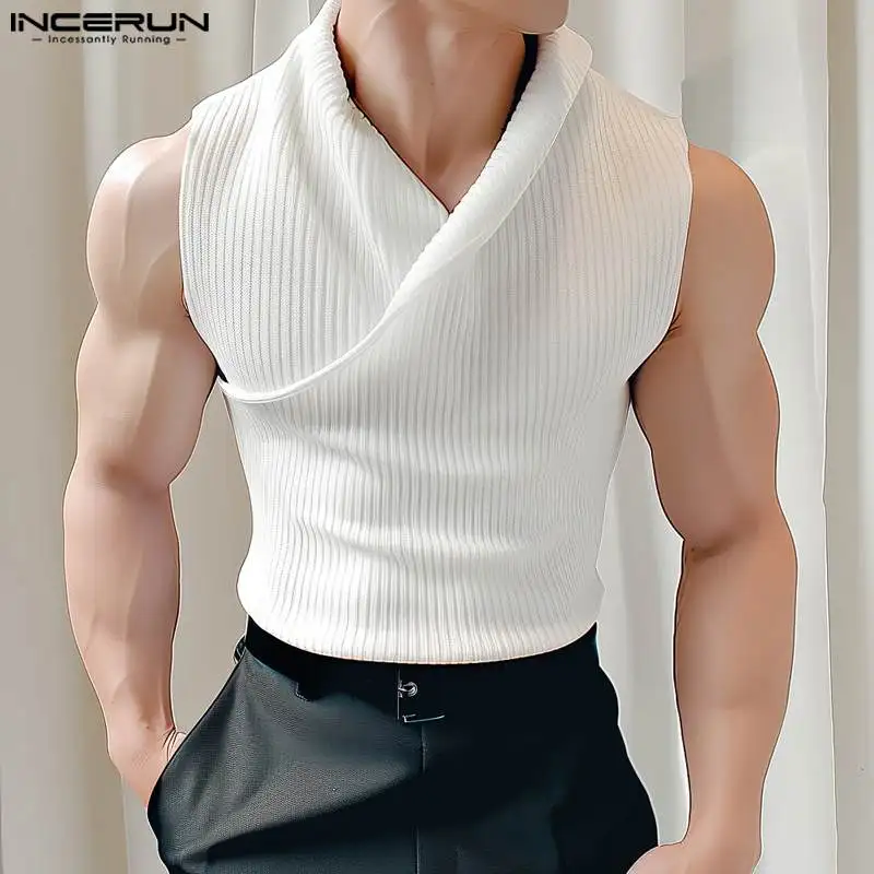 INCERUN Tops 2024 Korean Style Mens Casual Commuting Texture Vests Summer Simple Solid All-match Male Sleeveless Tank Tops S-5XL