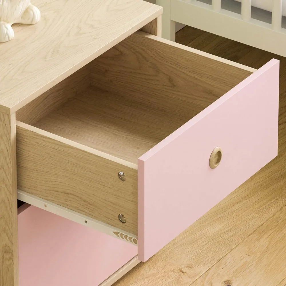 Mesita de Noche Infantil con 2 Cajones، Diseño en Rosa y Roble para Dormitorio #6