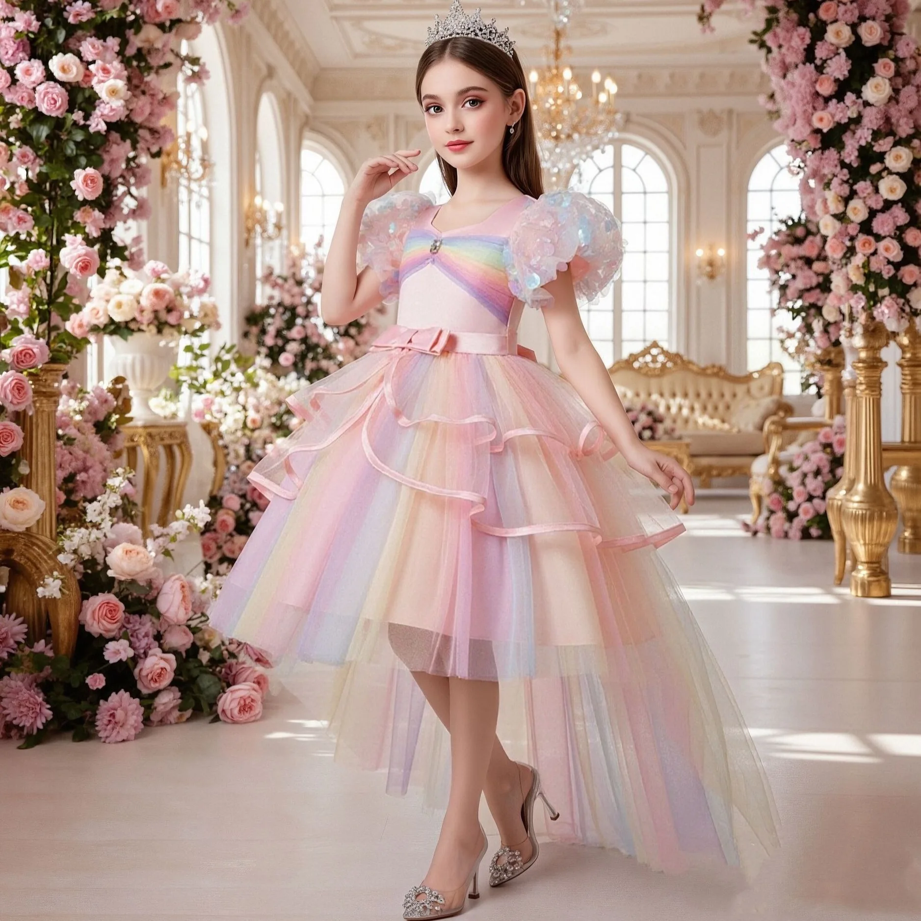 Colorful Girl Princess Dress For Carnival Girls Party Dresses Children's Wedding Puffy Dress Evening Gown Elegant Birthday Dress