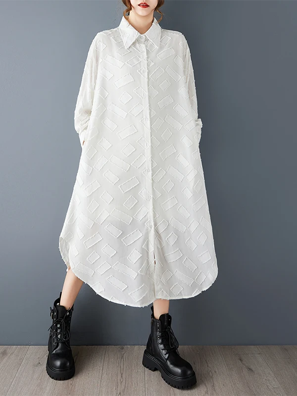 فستان SuperAen فضفاض كبير الحجم بلون سادة بسيط من قماش الجاكار لربيع وخريف 2025 فستان غير متماثل على شكل حرف a #2