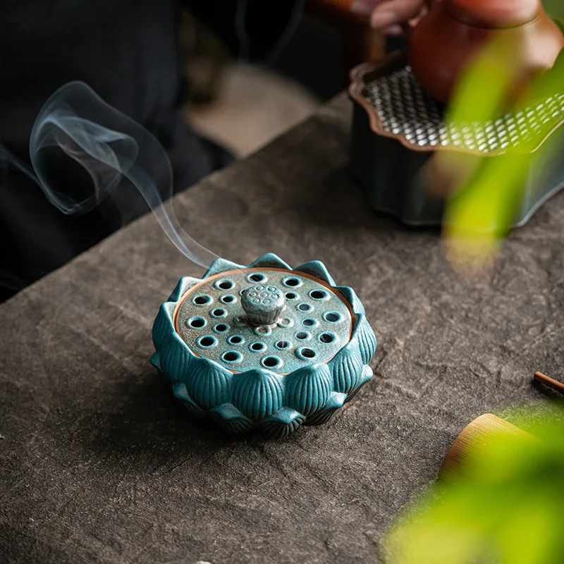 Lotus Dish Incense Burner Home Indoor Ceramic Aromatherapy Burner Incense Way Living Room Zen Retro Decoration Ornaments