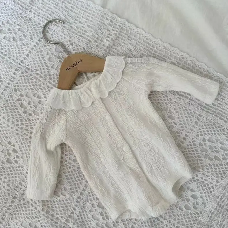 2025 Autumn New Baby Long Sleeve Bodysuit Infant Girl Ruffled Collar Clothes Solid Toddler Cotton Jumpsuit 0-24M