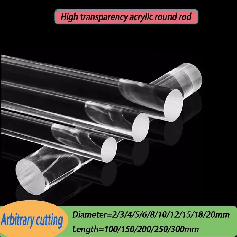 Transparent Acrylic Round Bar Plastic Plexiglass Solid Rod PMMA Organic Glass Model Material Diameter 2/3/4/5/6/8/10/12-20mm
