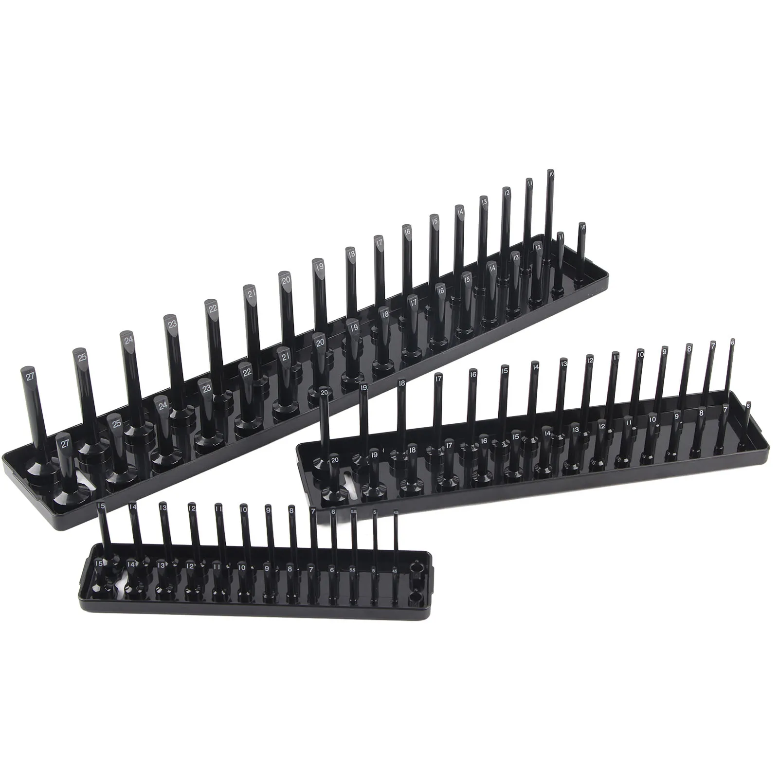 3PCS 1/4in 3/8in 1/2in Socket Holder Organizer Black Multifunctional Storage Set for Toolboxes