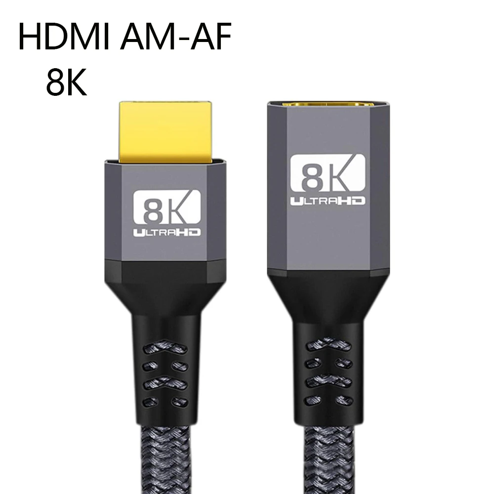 كابل توسيع HDMI 8K 4K، كابل HDMI 2.1 ذكر إلى أنثى، جديلة نايلون 0.3M-1.5M، 8K@60 هرتز 4K@120 هرتز 48 جيجابت في الثانية لأجهزة الكمبيوتر والتلفزيون
