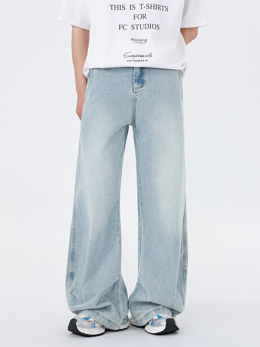 

Мужские джинсы Waed American Sle, широкие прямые брюки с эффектом складок, удлиненные до пола, повседневные джинсы