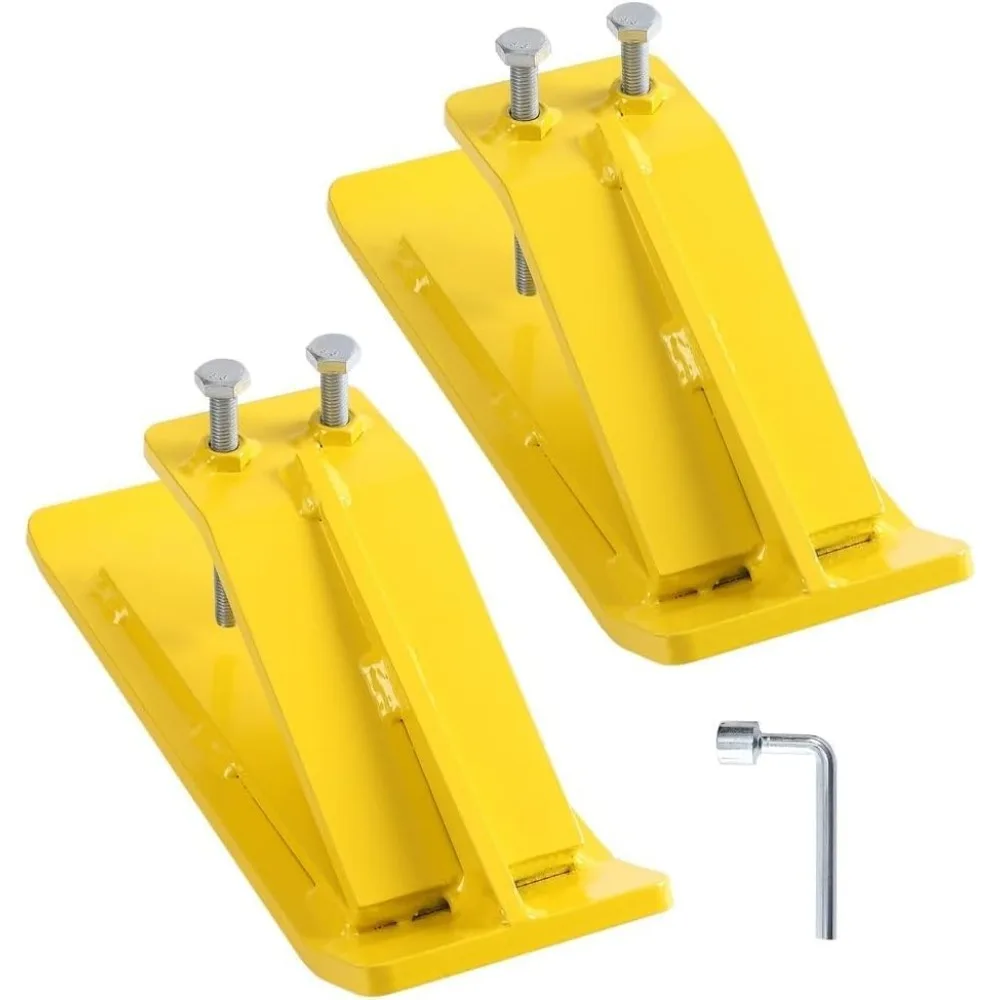 2Pcs Tractor Bucket Protector for Snow Removal Gravel Spreading Yellow | Double lock nuts, heavy steel construction, no-drill install, fits most loader buckets, protects turf & driveway
