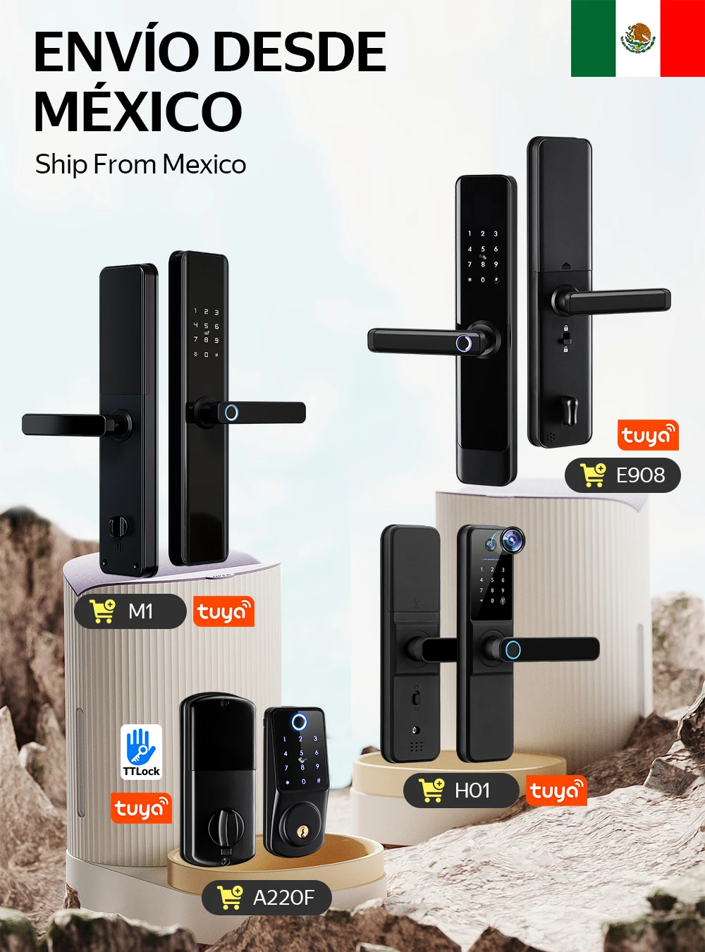 YRHAND Mexico Local Fast shipping cerraduras inteligente para puertas Tuya wifi or Ttlock Smart door lock For Home