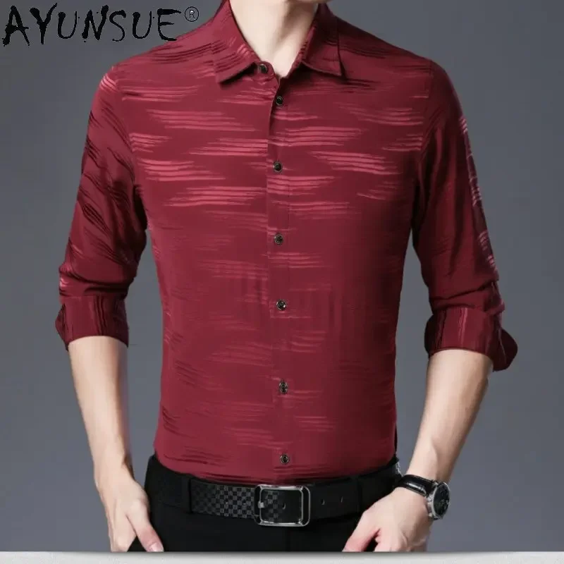 High Quality 92% Mulberry Real Silk Shirt for Men Long Sleeved Shirts Men's Clothing Casual Elastic Satin Tops Shirts Camisas