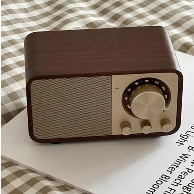 Walnut Bluetooth Speaker, Dual-Speaker Radio, High Volume Sound System,Portable Speaker with Card and USB Slots, Compact Audio B