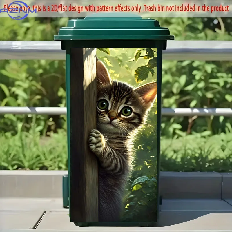 1pc of Trash Can Sticker, 37×82 Cm, Featuring a Peeking Kitten in a Forest Background Design. Self-Adhesive Wallpaper for Deco