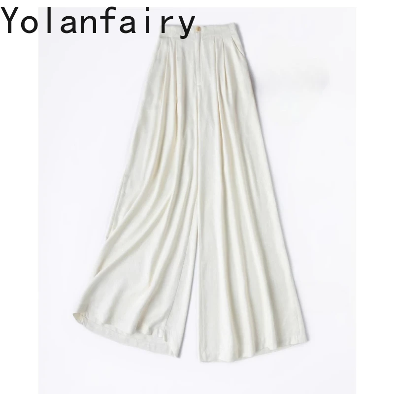 

YOLANFAIRY 100% Natural Mulberry Silk Wide Leg Pants Woman Spring Summer Solid Color Jacquard Casual Pants Trousers Pantskirt
