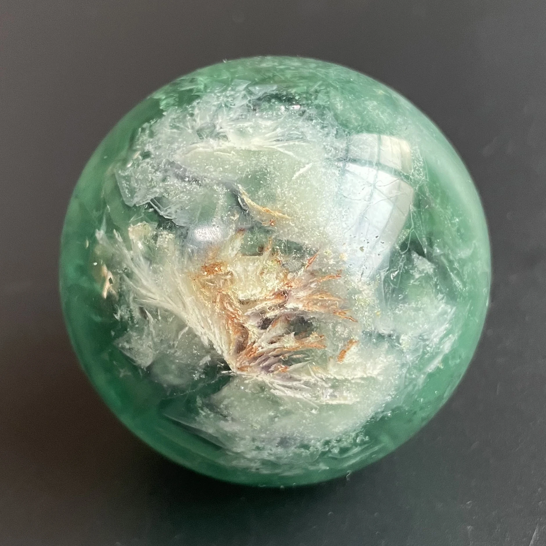 320g Natural Feather Fluorite Rock Polished Crystal Ball Quartz Sphere Feng Shui Decoration Gift Reiki Healing B137