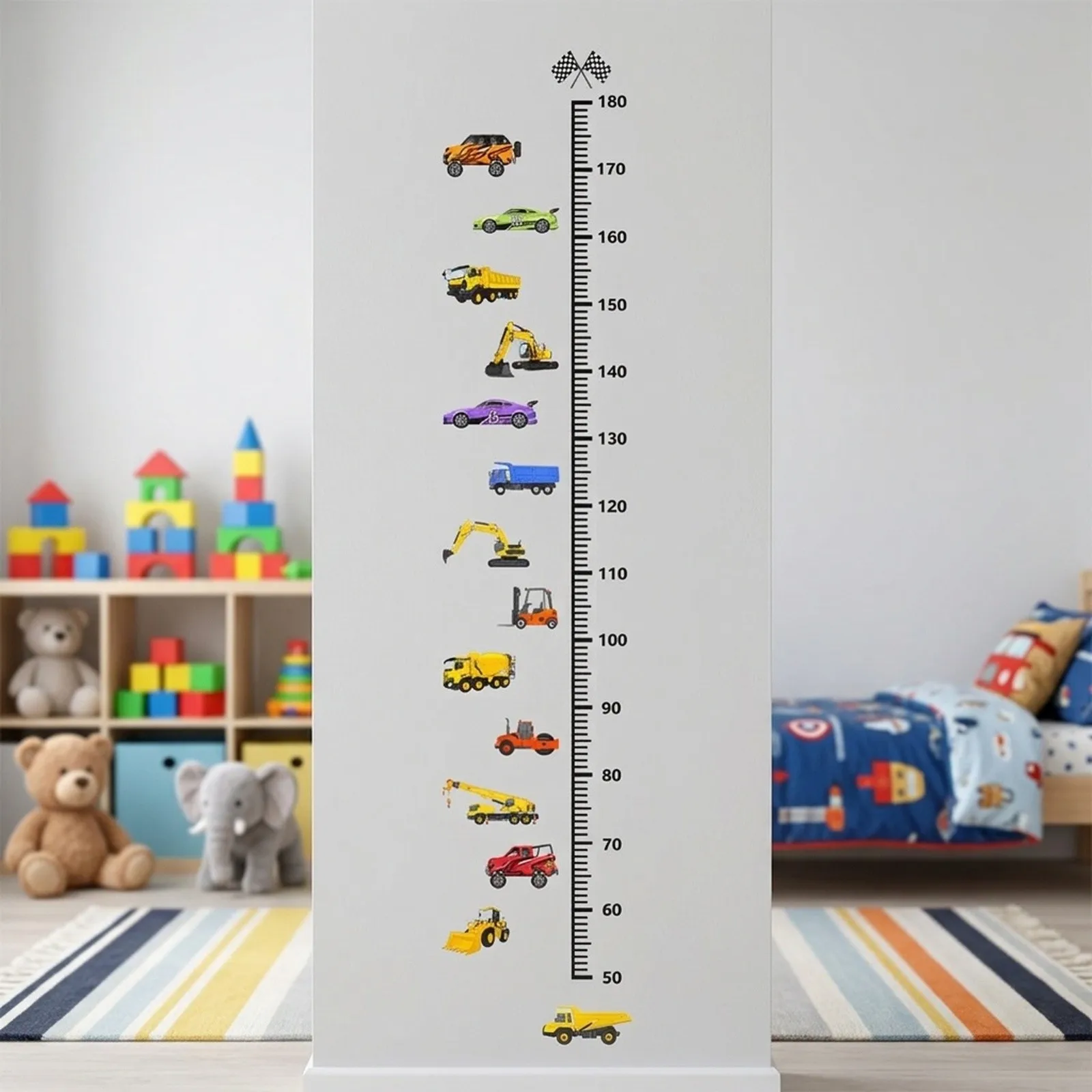 Height Measurement Sticker Featuring Car Graphics for Bedroom Wall Decoration Removable Vinyl for Repeated Use