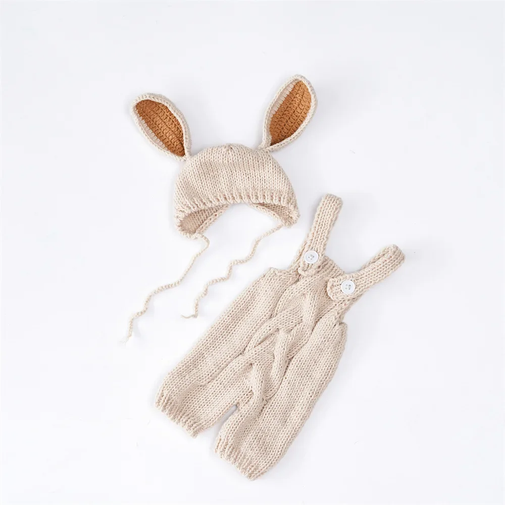 Newborn Rabbit Costume Photography Props Accessories Baby Easter Bunny Outfit 0-6 Months Knitted Clothes Female Boys Jumpsuit