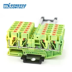 PT6-QU-PE Grounding Terminal Block on Din Rail Earth Ground Electrical 6mm Yellow/Green Wires Connector PT 6-Quattro-PE