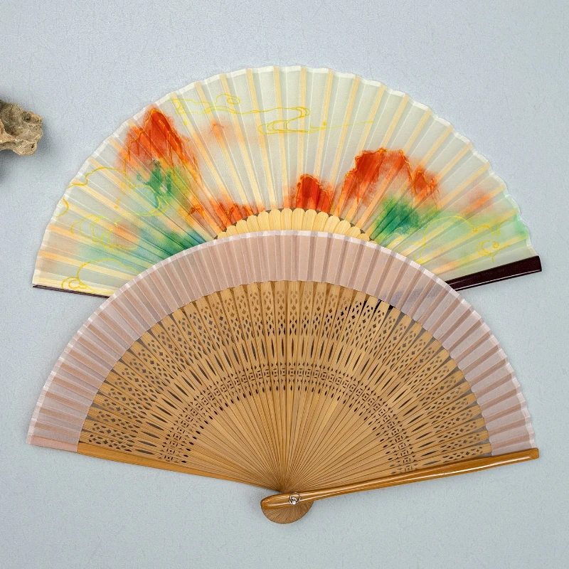 New Chinese Folding Fan Girl Live Broadcast Dedicated Dance Hanfu Fans Antique Style Summer Compact Portable Daily Use Hand Fans
