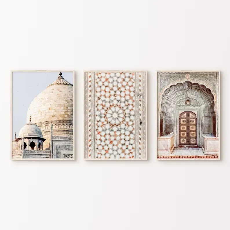 Boho India City Indian Monument Taj Mahal Travel Architecture Photography Poster Canvas Painting Wall Art Pictures Home Decor